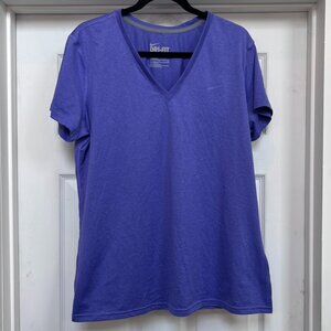 Nike Dri Fit Regular Fit Purple Women's Short Sleeve V Neck